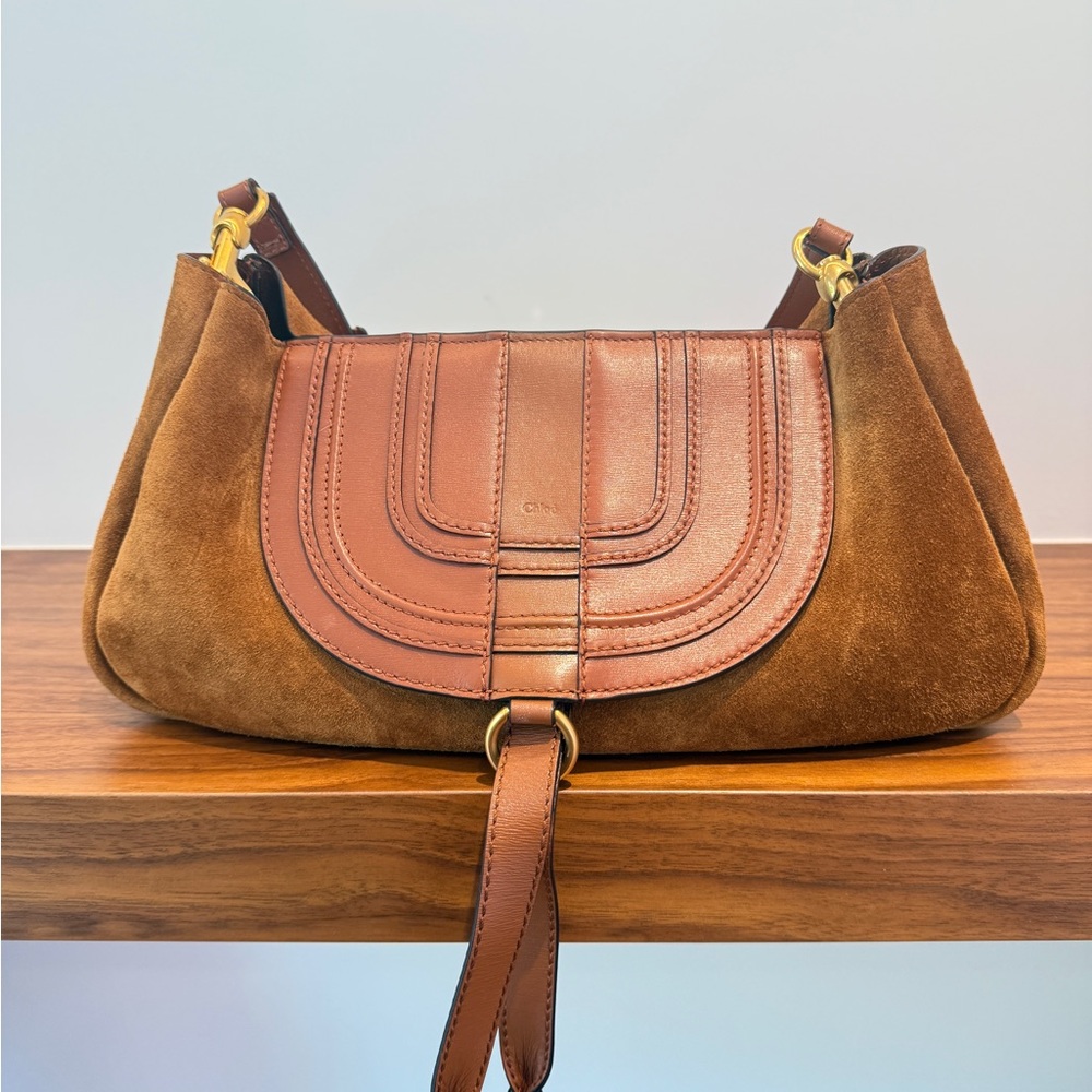 Chloe Marcie Brown Shoulder Bag with Suede and Leather